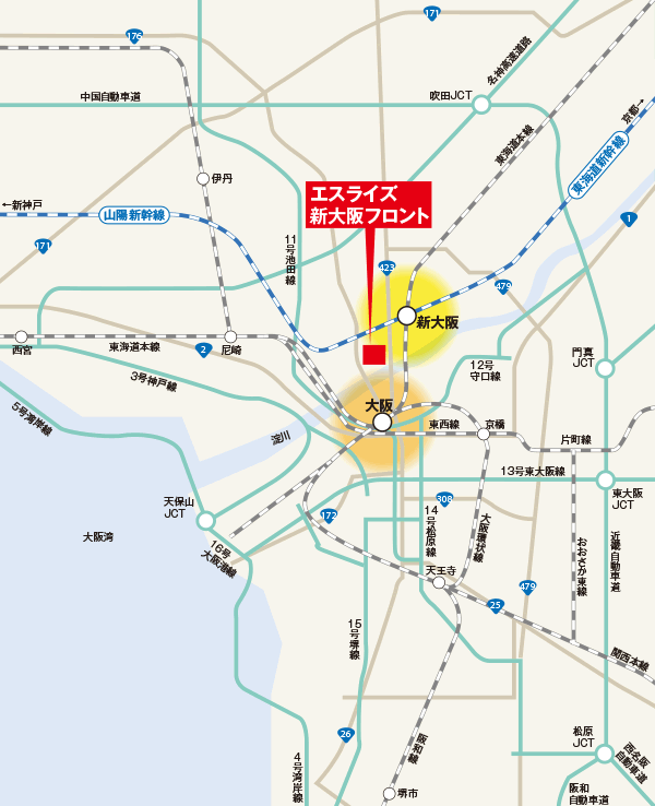エスライズ新大阪フロント　アクセスマップ